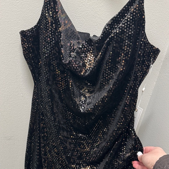 Dresses & Skirts - Black Sequin Mini Dress with Gold Chain Straps by Siena Size 16